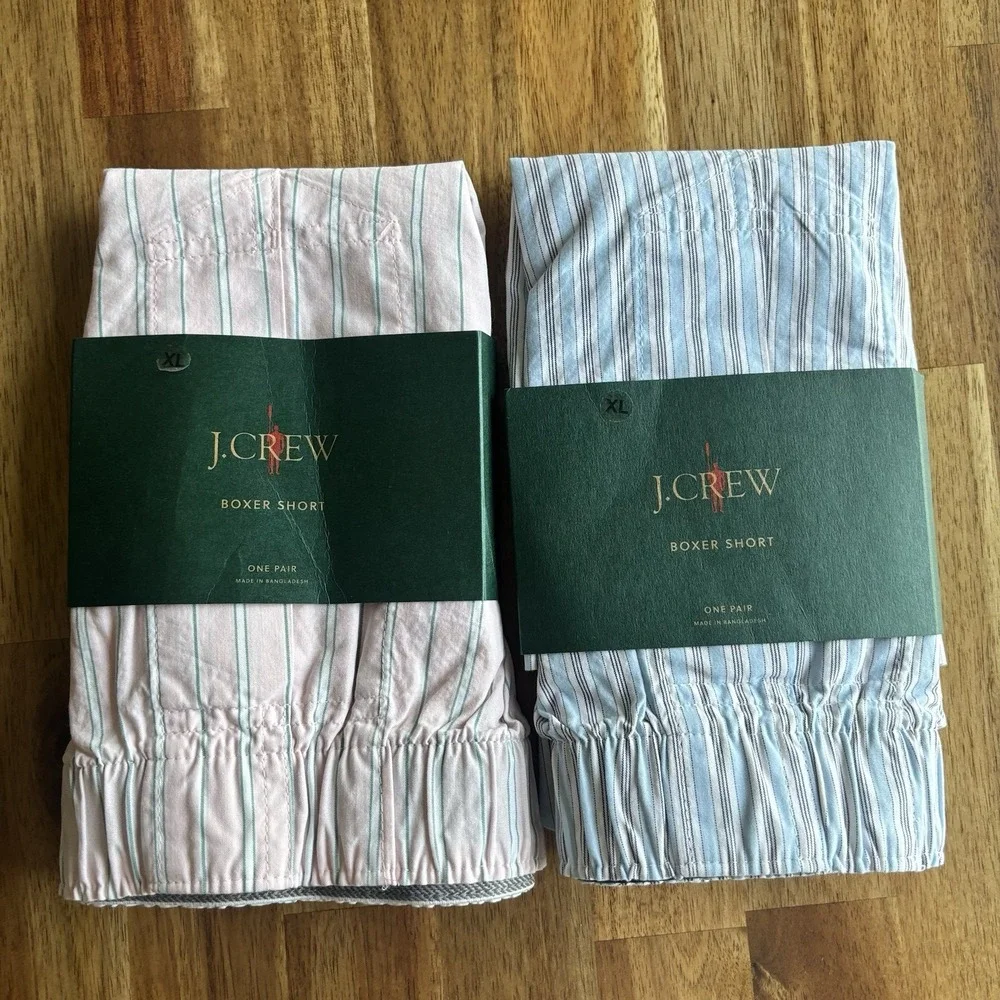 NWT Lot of 2 J Crew Woven Boxers Mens XL Underwear Blue / Pink  Striped Cotton